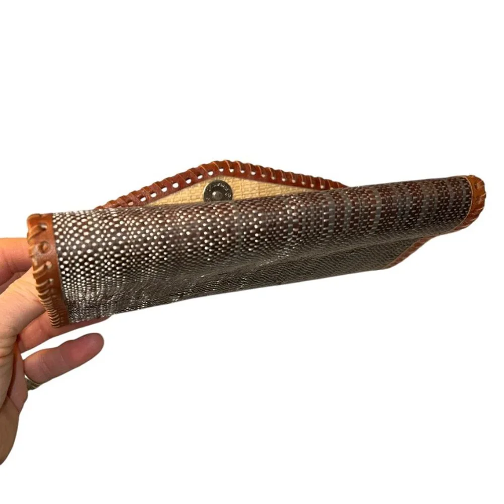vintage handsome as new tooled leather woven straw wallet